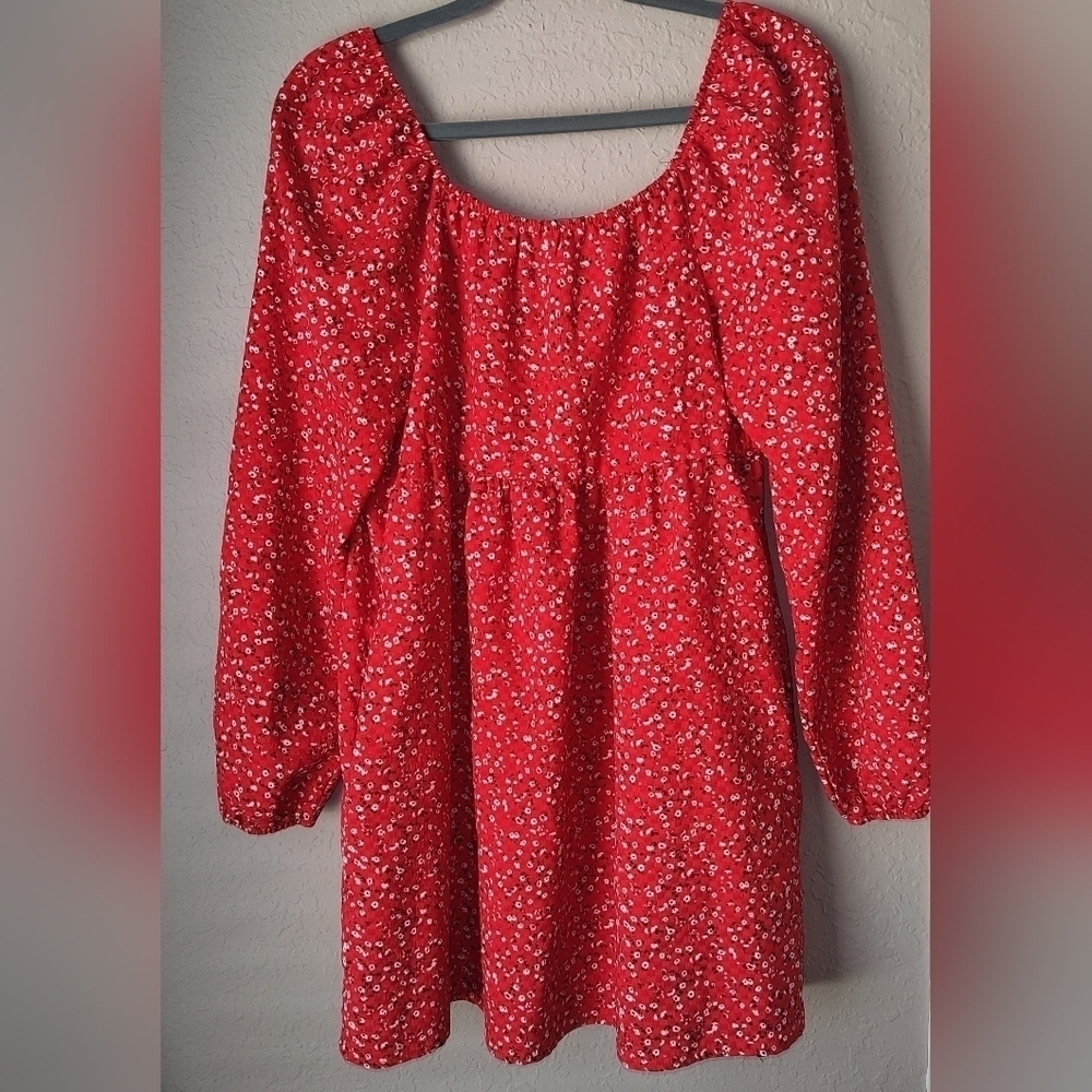 Wild Fable Red Floral Long Sleeves Tie-Front Muse Dress size M - Picture 5 of 8
